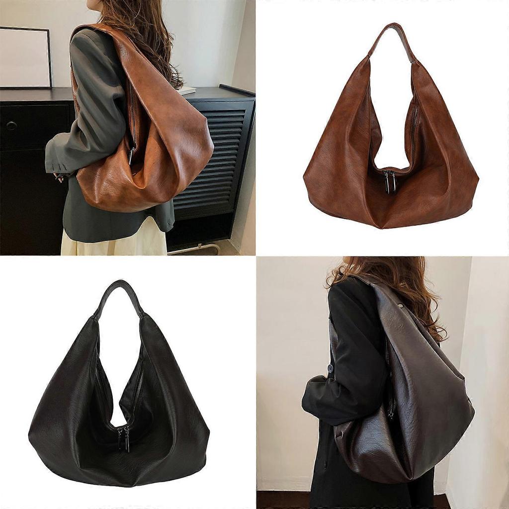Women Armpit Bag Large Capacity Handbag All-matching Shoulder Bag Shopping Bag PU Leather Underarm Bag Dumplings Bag  Coffee