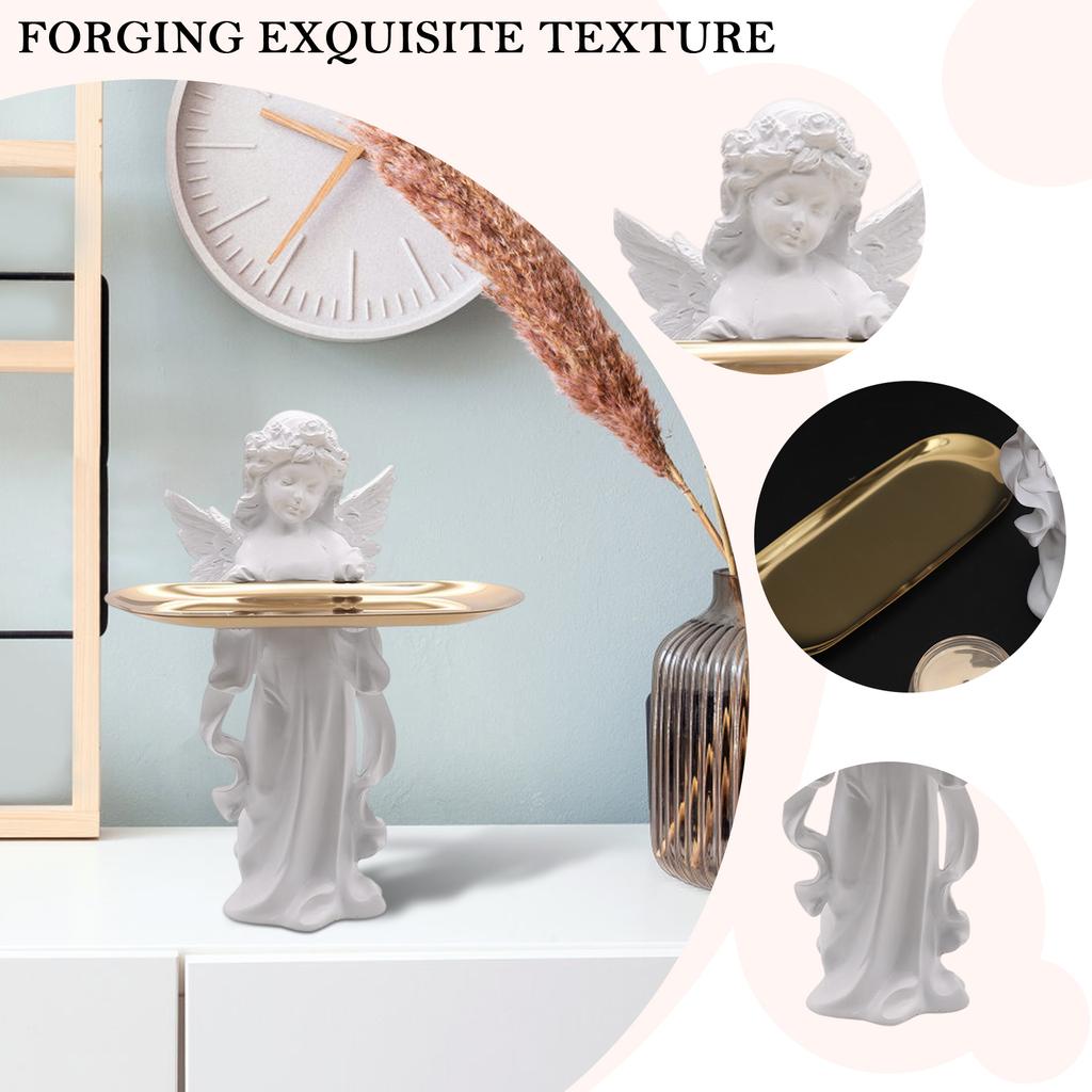 Nordic Entrance Key Storage Angel Figurines Ornament Desktop Angel Sculpture Tray Holiday Gift Home Decor for Study Office Desk