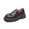 Cowhide platform single shoes spring and autumn retro belt buckle round head loafers women's shoes