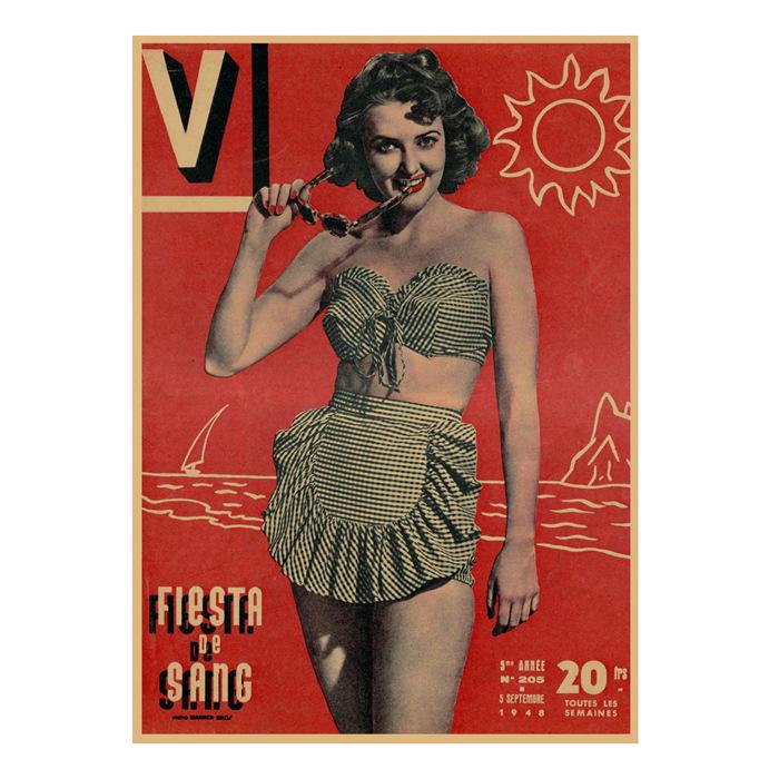 Vintage Sexy Beauty Star Illustration Wall Poster for Bar or Cafe