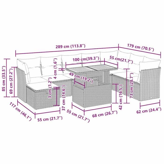 VidaXL Garden Lounge Set with Cushions 9pcs Brown Wicker Acacia, Outdoor Sofa Set, Garden Lounge, 3327992