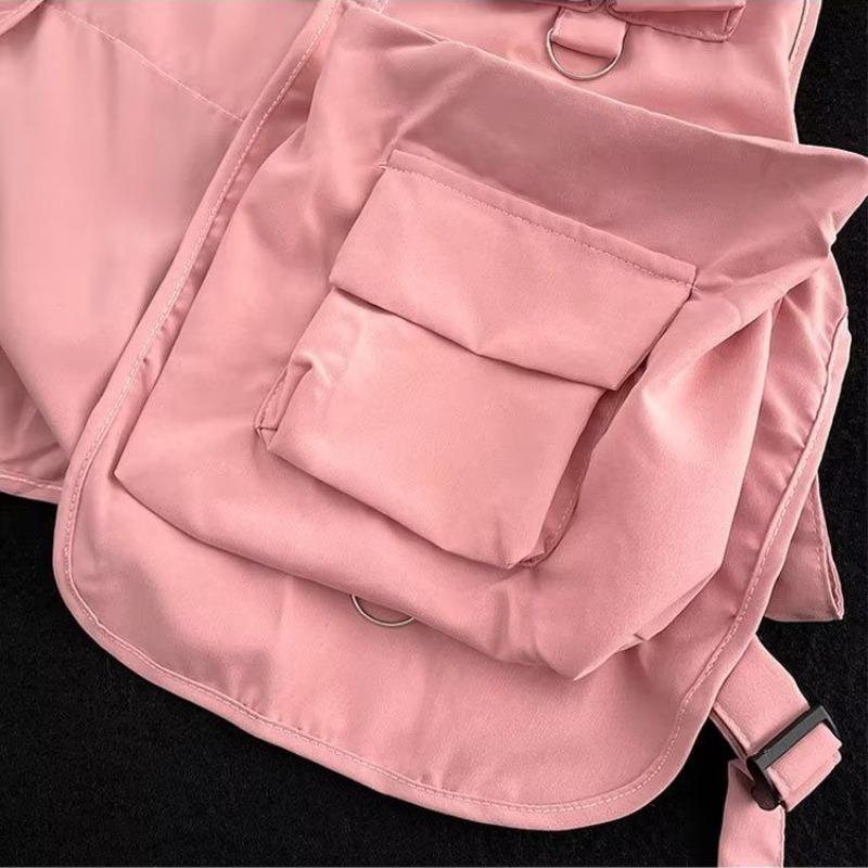 Gilet Donna Monocolore Tasche All-match Speciale Unisex Semplice Cool Stile Giapponese Tempo Libero Vintage Attraente Primavera Studenti Giovani