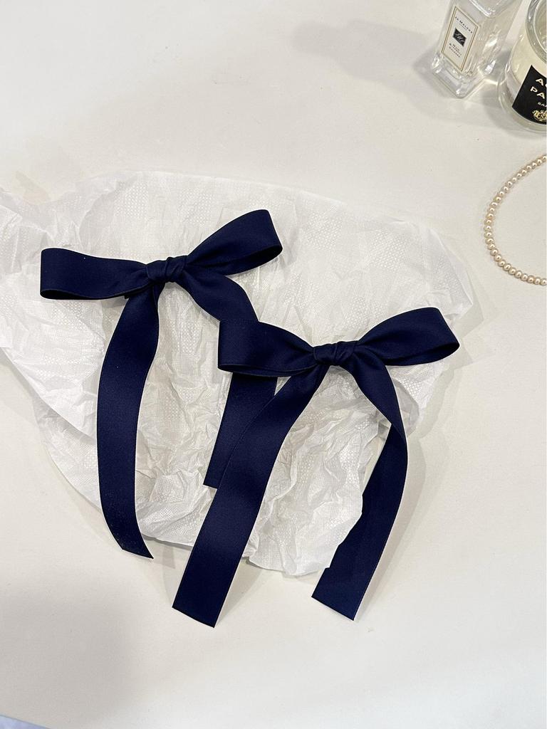 In Stock: Navy Blue Bow Hair Clips - Preppy Style Duckbill Pair
