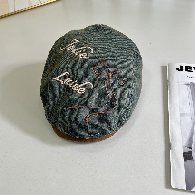 

Ретро выстиранный джинсовый берет женский новый большой обхват головы показывает маленькое лицо шляпа-бутон M（56-58cm）