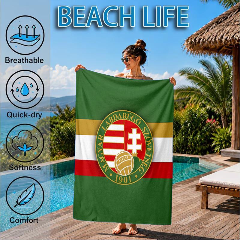 Hungarian Football Emblem Beach Towel, Quick-drying, Easy to Care for, Suitable for Both Fitness and Beach Vacations,Sports Essential