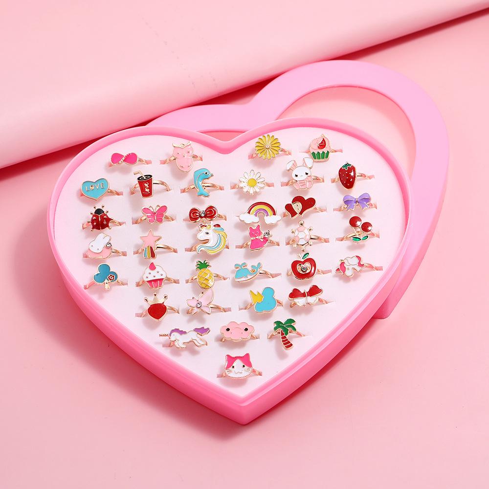 Bagues en alliage de 36 pièces pour enfants, style mixte, motif princesse de dessin animé – Ensemble de bijoux mignons et colorés