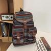 2026 New Female Ethnic Style Backpack Casual Plaid Drawstring Retro Women Large Capacity School Bag Drawstring Bucket Bag