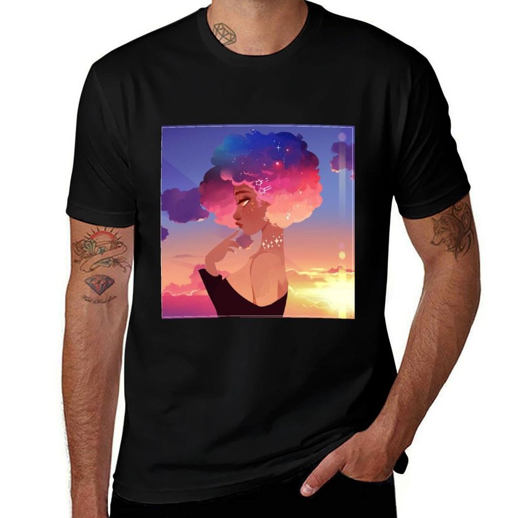 Space Rainbow Afro Tshirt Casual Streetwear Short Sleeve Tee