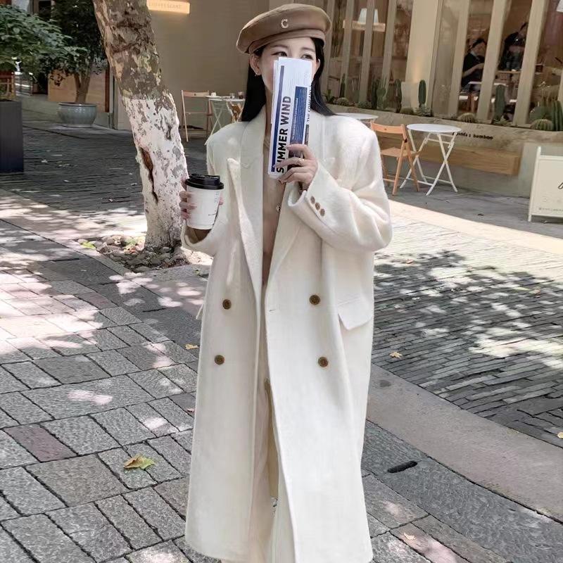 

Новое осенне-зимнее пальто из длинношерстной альпаки с двухсторонним шерстяным покрытием для женщин с толстыми подплечниками Шерстяное пальто для женщин S