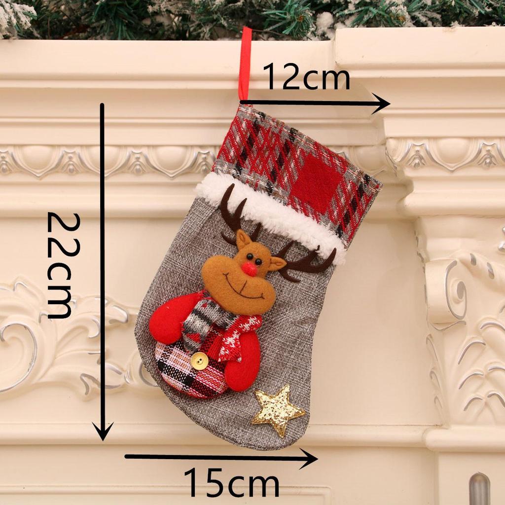 Burlap 3D Cartoon Christmas Stocking Gift & Candy Bag Pendant