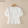 ZANZEA Women Casual Round Neck Short Sleeve Print Blouse