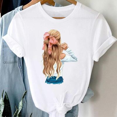 Women Clothing Casual Print Tee Top Watercolor Girl Lovely Summer Fashion Tshirt Short Sleeve Lady Female Graphic T-shirt