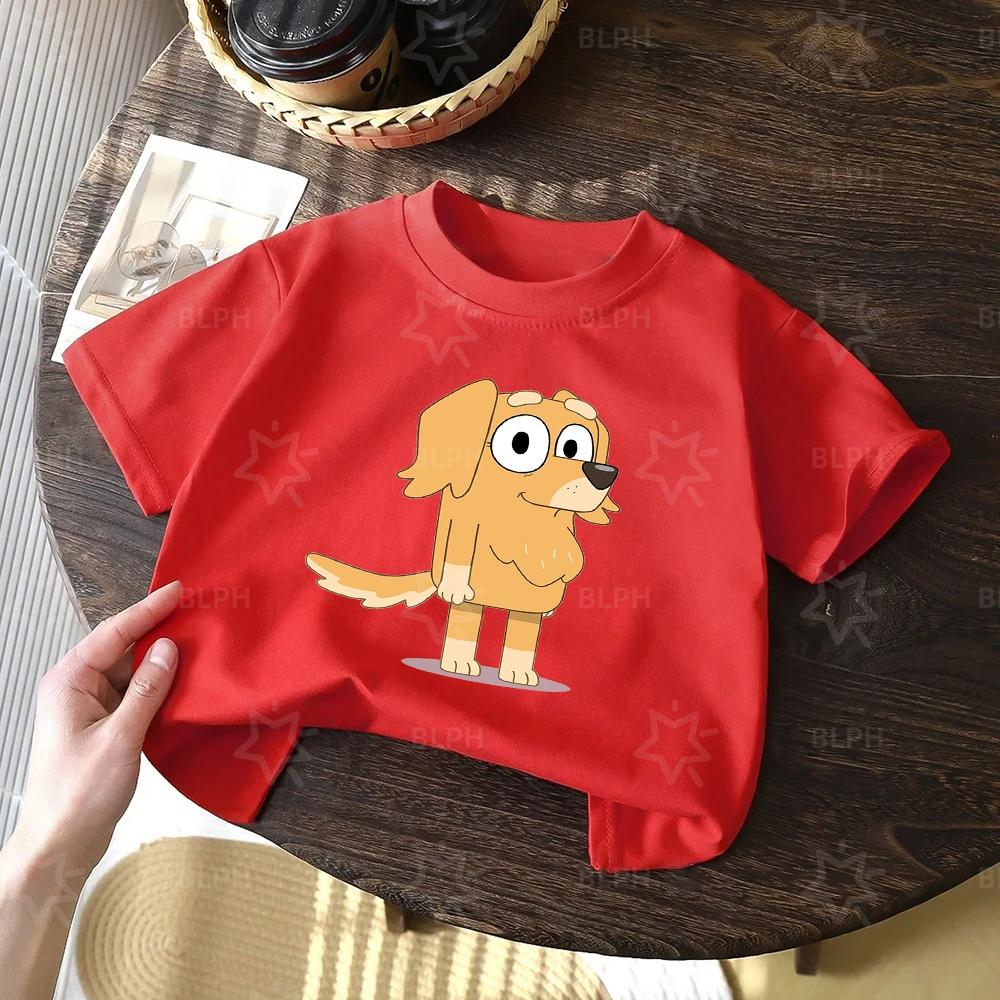 Kids TShirt Cute Bluey Character Print Soft Cotton Casual Short Sleeve Tee Tops for Boys Girls Summer Comfortable Cartoon Cloth