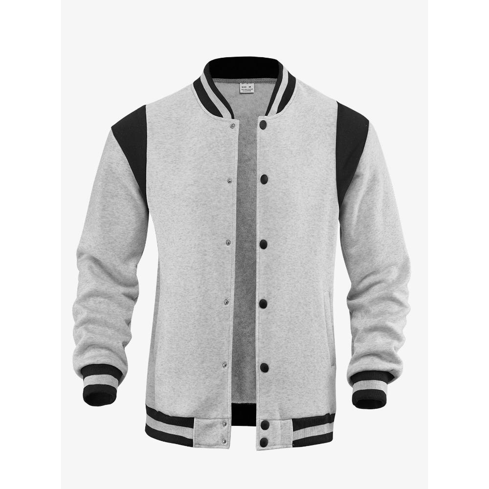 Casual Sports High-Street Fleece-Lined Cardigan Patchwork Stand-Up Collar Aviator Baseball Jacket Men’s Aviator Jacket
