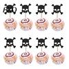 Halloween Baking Supplies 8 Pcs Glitter Cupcake Picks, Spooky Black Skull Durable Cake Topper Toppers, Gothic Birthday Party Decoration for