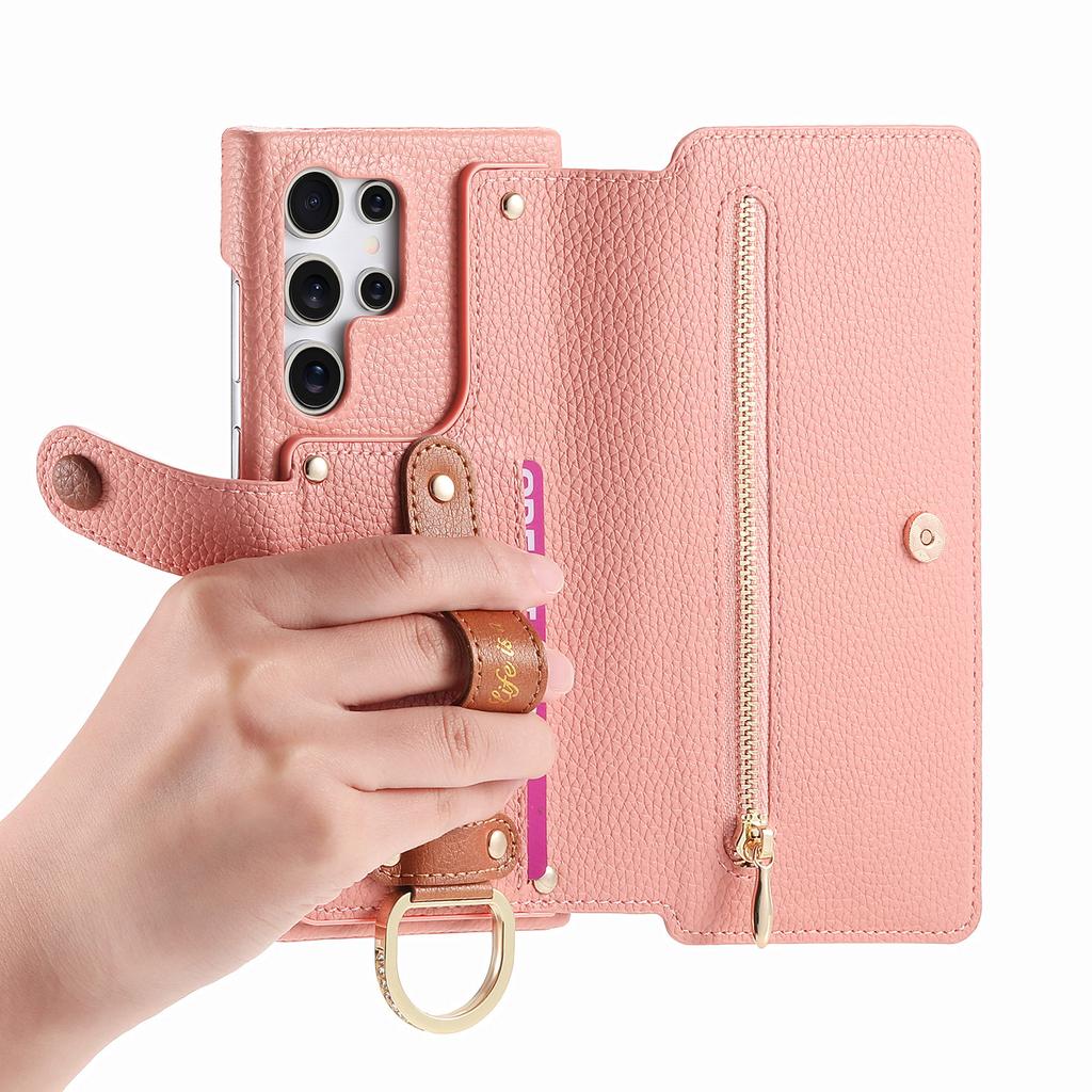 Wristband Cards Solt Wallet Leather Zipper Bag Case For Samsung Galaxy S24 Ultra S23 Plus S22 A55 A15 A35 A25 Book Flip Cover