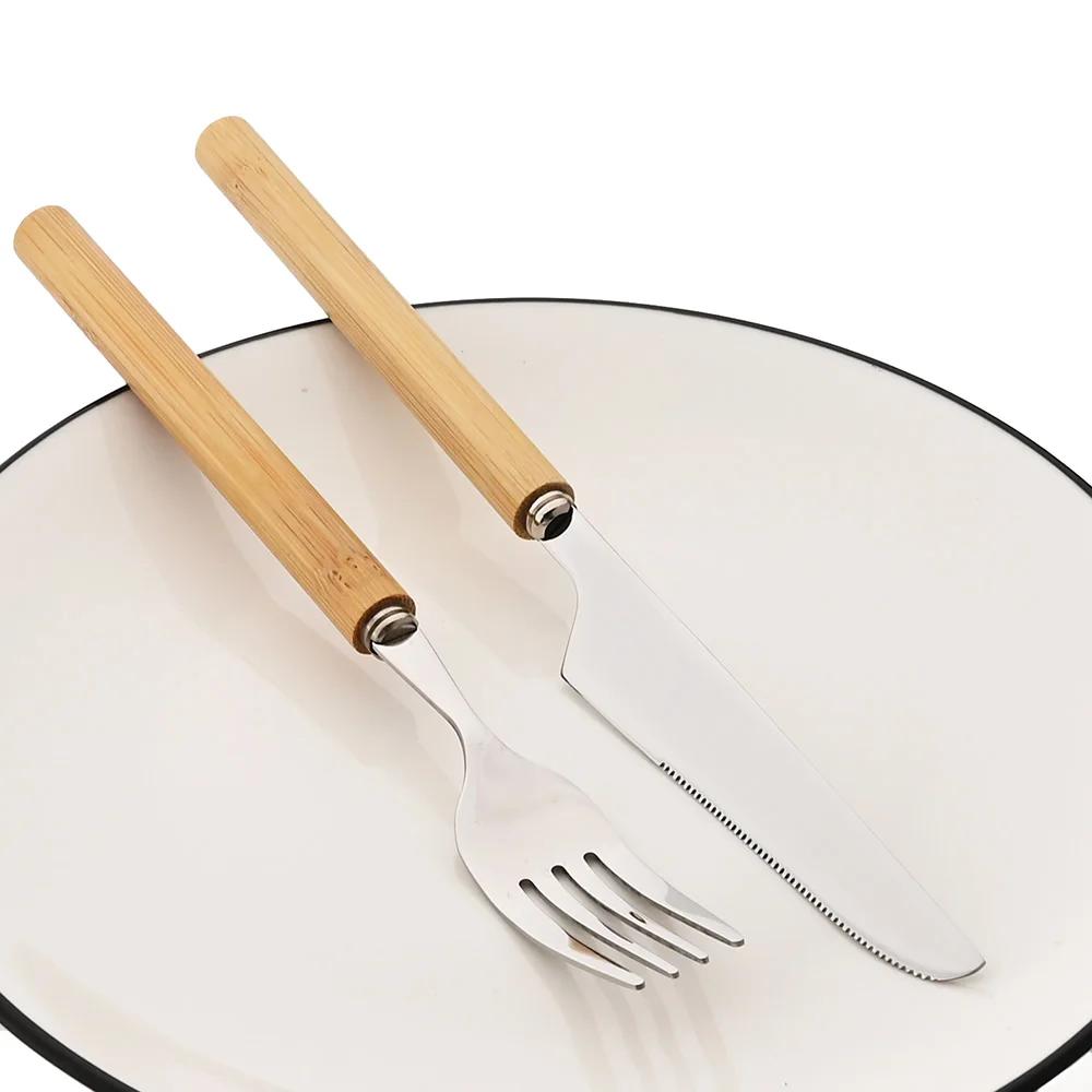 30Pcs Wooden Handle Cutlery Set Stainless Steels Dinner Set Knife Fork Spoon Western Dinnerware Kitchen Flatware
