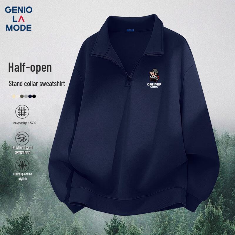 

GENIOLAMODE Men s Heavyweight Half-Zip Stand-Collar Sweatshirt 3XL