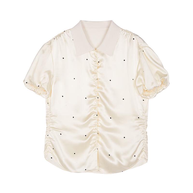 LESS Women's Casual Short-Sleeve Polka Dot Silk Shirt