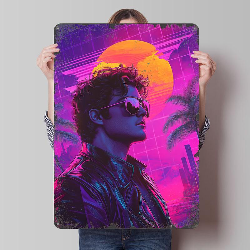 

Retro Synthwave Man Tin Plaque Poster Customized Wall Art Retro Vintage Metal Signs for Man Cave Decoration Home Room Ornaments 7.9x11.8In(20x30cm)