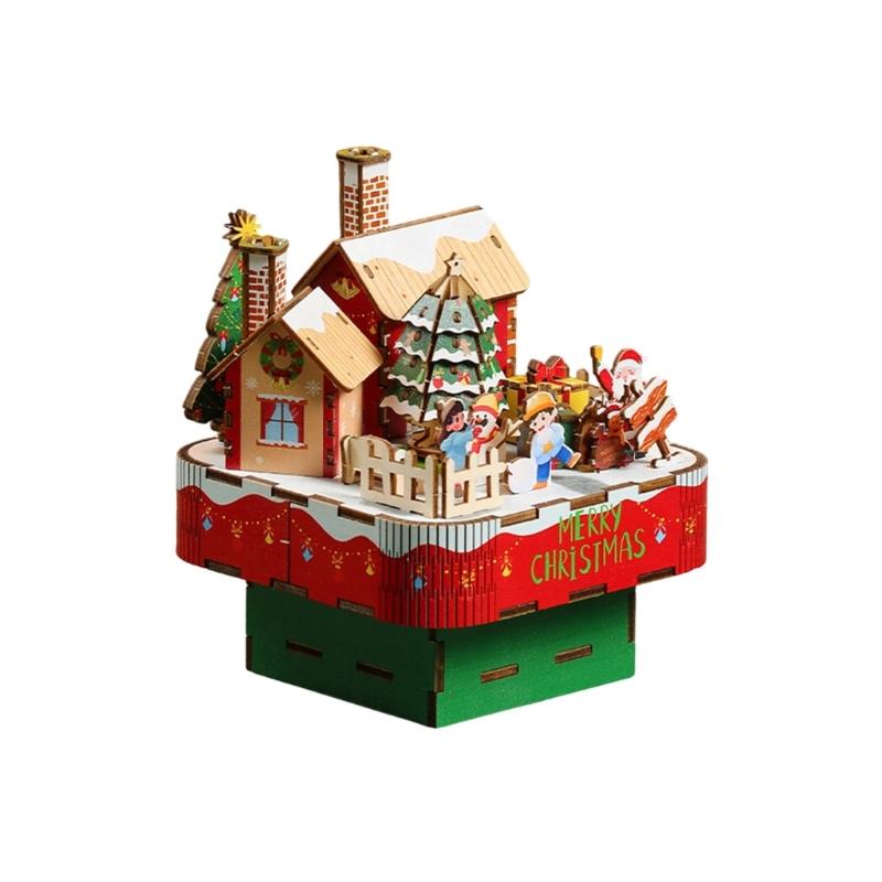 Christmas Wooden Music Box Model Building Block Handmade Holiday Decoration Boys and Girls Birthday Gift