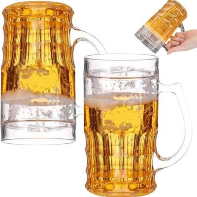 Falešné pivní sklenice, 400ml Dvouvrstvé Zábavné Pivní Hrnky, Realistické Plastové Falešné Pivní Hrnky s Uchy Mezzanine Model Pivo, Velkokapacitní Žert