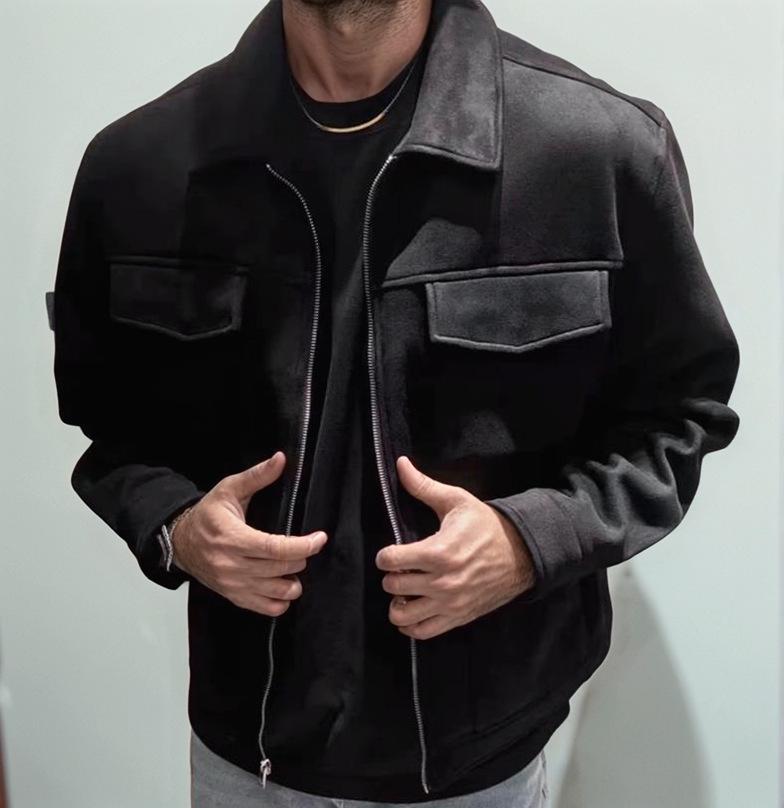 European & American High Street Deerskin Velvet Jacket: Unisex, Trendy Outerwear with Zipper and Large Pockets
