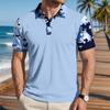 Men's Loose Fit Casual Polo Shirt Camouflage Pattern Color Block Short Sleeve Button Collar Top for Everyday Wear