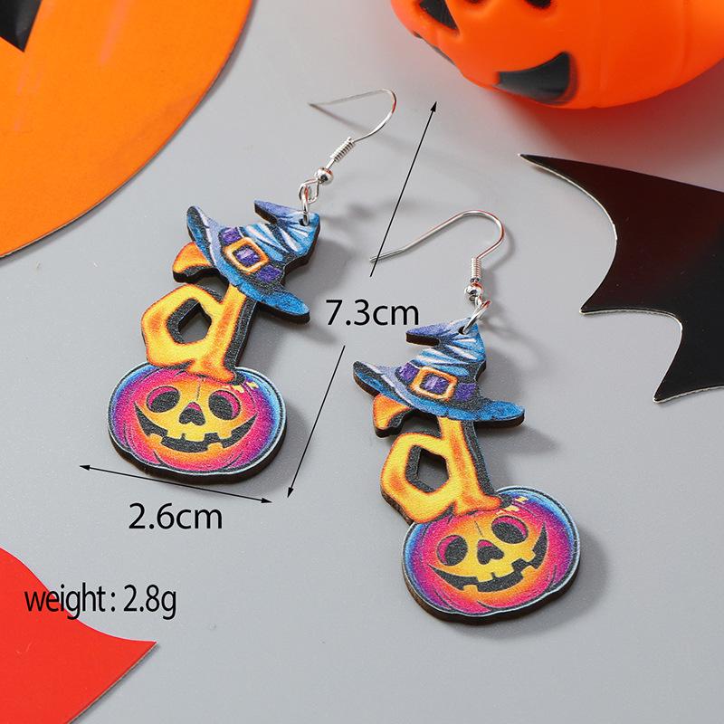 Halloween Wooden Pumpkin & Skull Wine Glass Guitar Earrings
