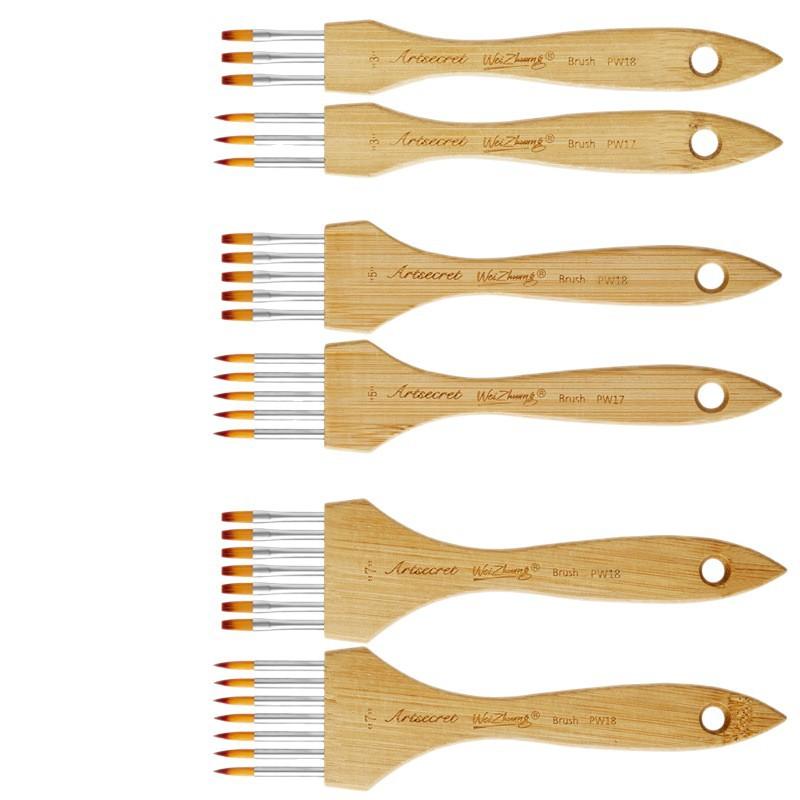 Multi-tooth Pen Comb Multifunctional Watercolor Acrylic Gouache Wood Handle Flat Peak Artist Paint Brush