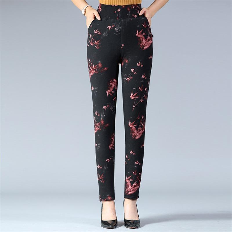 Thickened High-waisted Cotton Pants, Female Grandma Pants, Winter Outer Wear Leggings, Medium and Old Mother Warm and Slim Body Pants