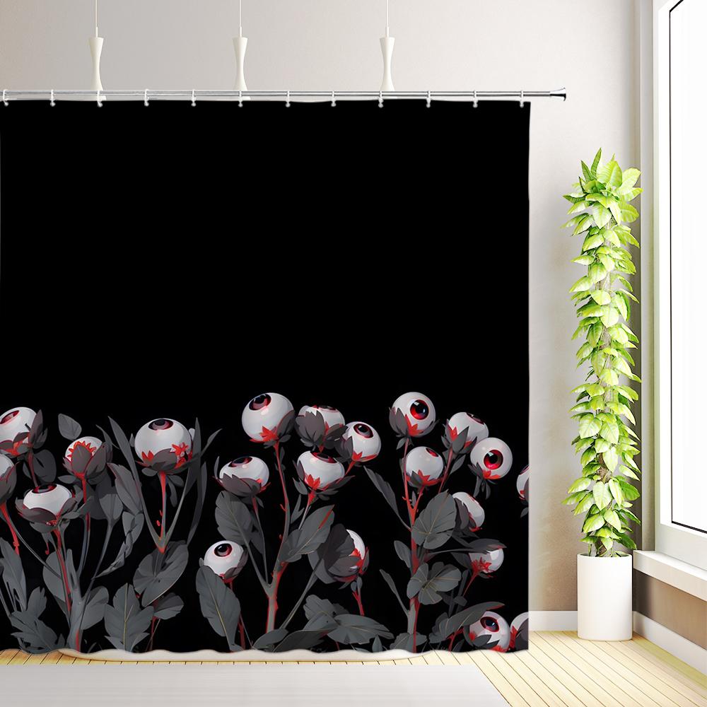 Halloween Skull Shower Curtains Crow Spooky Forest Pumpkin Castle Moon Black Bats Horror Night Bathroom Decor Fabric with Hooks