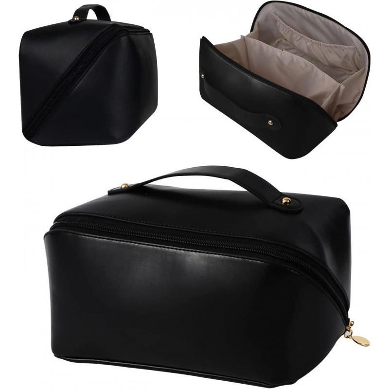 Travel Makeup Bag Large Capacity Women's Cosmetic Bag Waterproof PU Leather Zipper Soft Handle Portable for Skincare