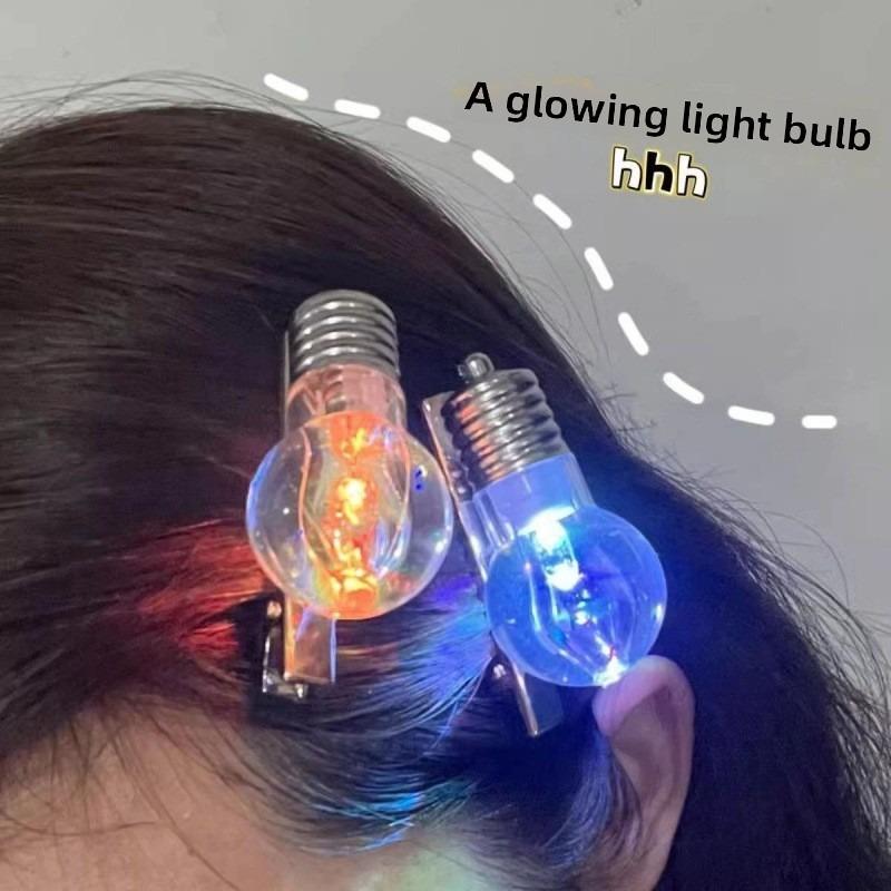 Funny LED Light Bulb Hair Clip Glow Hairpin for Women Novelty Flashing Fringe Clip Trendy Hair Accessory for Party or Daily Use