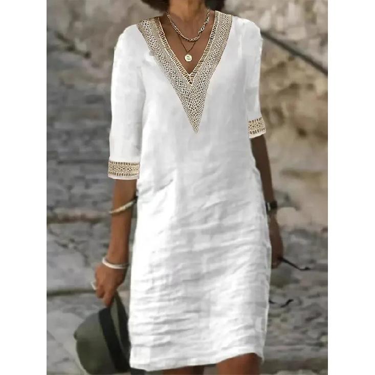 Customizable Women Dress Summer Sexy V-neck Casual Solid Dress