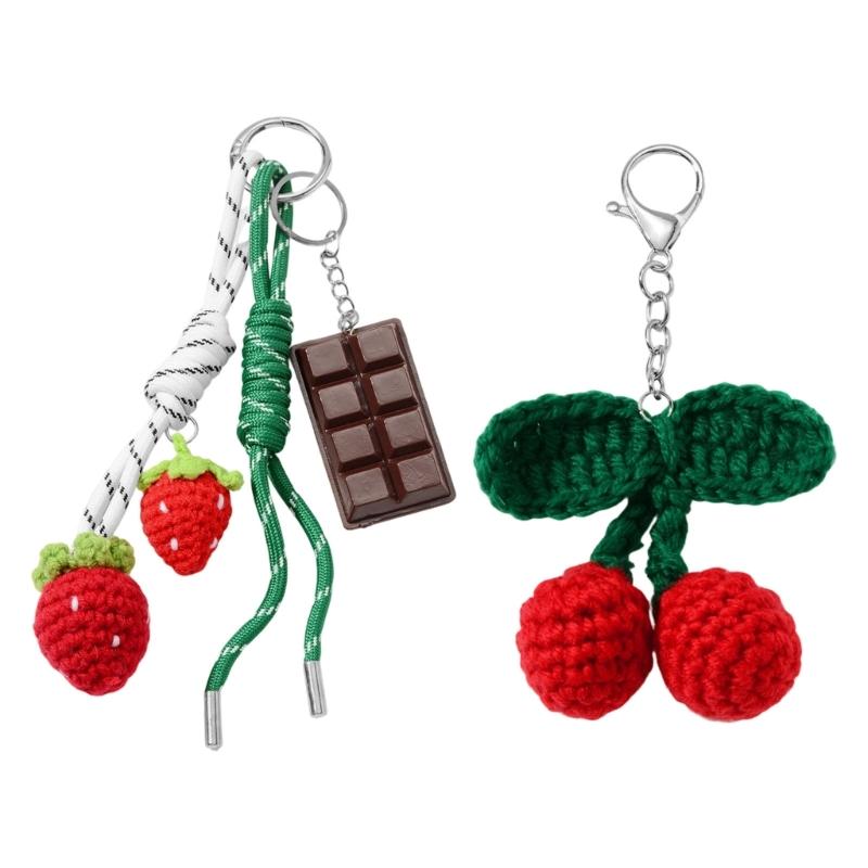 Handcrafted Yarn Keychain Simulated Fruit Pendant Keyring Multi Purpose Bag Phone Decoration Accessory For Purse Keys