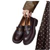 Retro Black Camellia Loafers: Pleated Leather, Thick Sole, Slip-on British Style