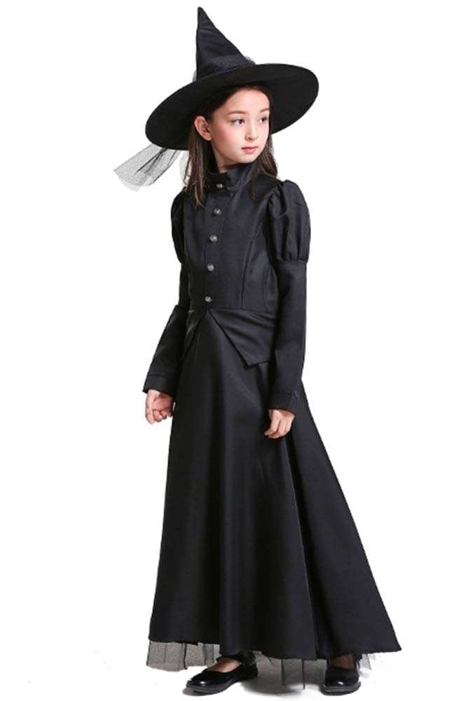 [Madrugada] Witch Classical Authentic Cosplay 3-Piece Set (Costume Set, Witch Hat, Halloween Tattoo Stickers) Long Skirt Black Dress Black Witch