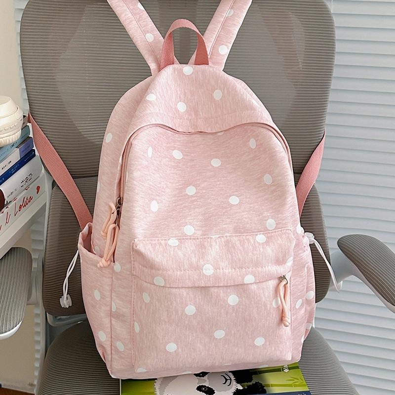 Schoolbag Cherry Blossom Pink Polka Dot School Bag Girls Junior High School Ins Niche High Value High School Student Backpack Large Capacity Fashion