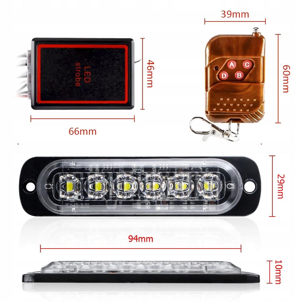 4X Led Red Blue Flash Warning Lamp Remote Control 6 Smd Programs