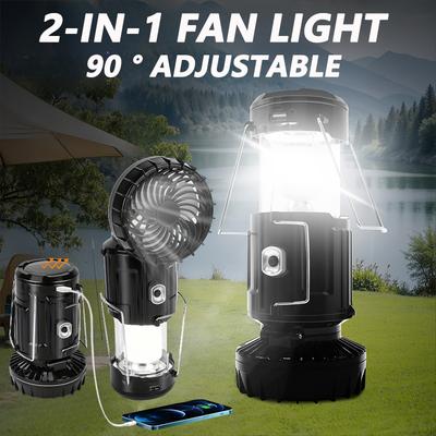 Przenośna lekka lampa kempingowa 2 w 1 z wentylatorem regulowanym pod kątem 90 °, składana solarna lampa awaryjna do zawieszenia na namiotach, podczas huraganów, przerw w dostawie prądu