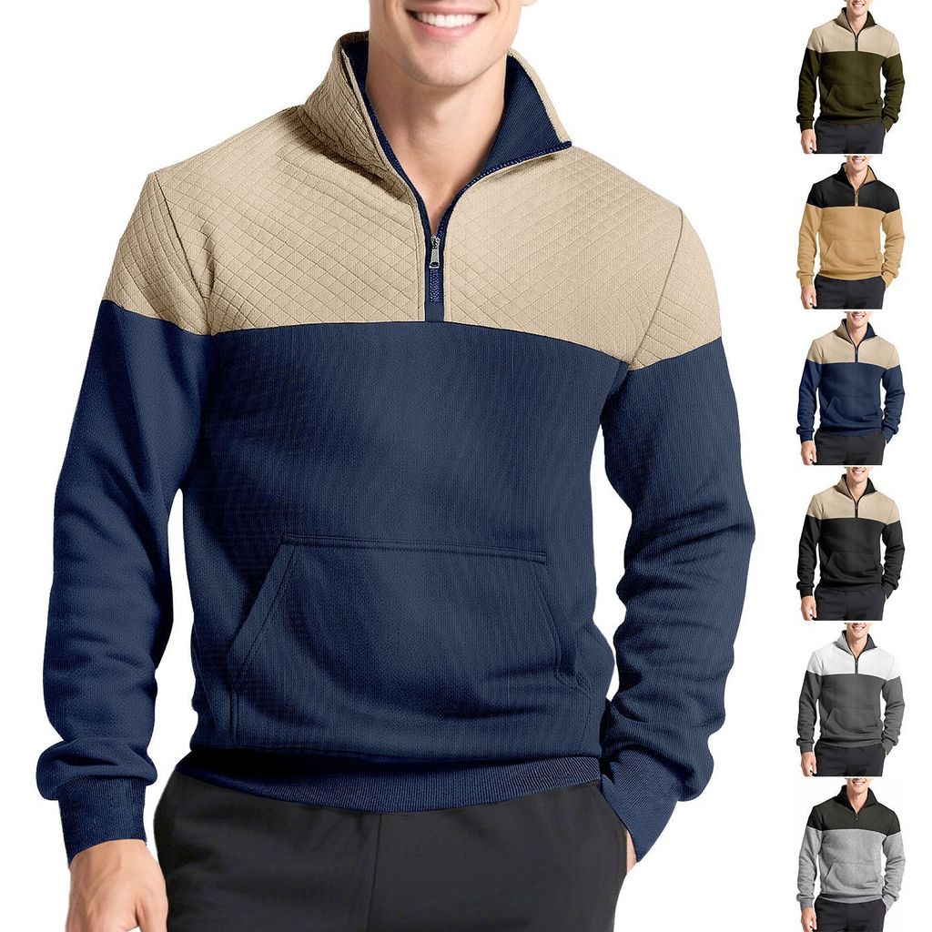 Outdoor Fashion Hoodie With Colorblock Design And Stand Collar For Men