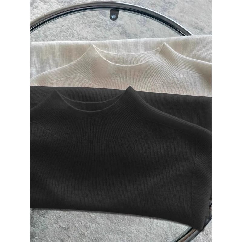 Soft and Gentle Knitted Sweater for Women, Mid-Neck Pullover, Thin Base Layer for Spring and Autumn, Half-High Collar, Age-Reducing Top