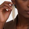 Shiny Black Diamond X-Shaped Tassel Earrings: Long, Luxurious, Personalized European & American Design