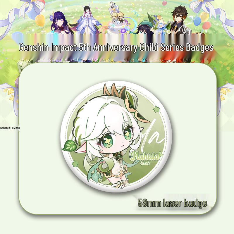 Genshin Impact 5th Anniversary Character Badges: Furina, Venti, Raiden Shogun, Nahida 58mm Collectible Edition