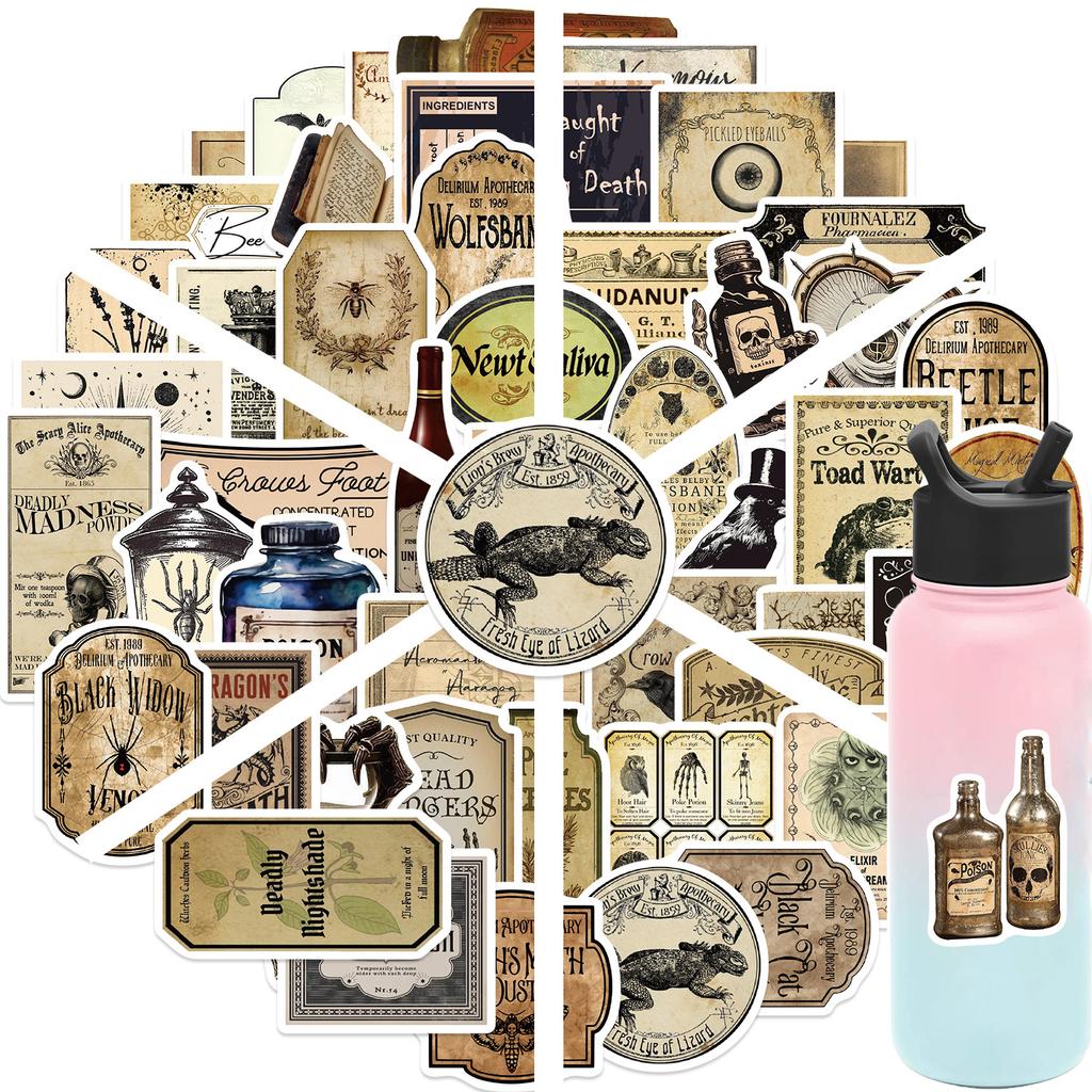 50 Gothic Pharmacist Potion Label Stickers Decorate Notebook Suitcase DIY Waterproof Stickers