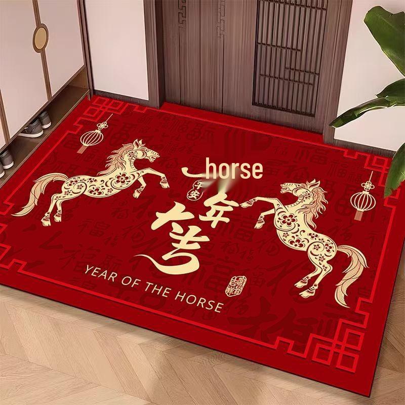 Year of the Horse Spring Festival Crystal Velvet Door Mat - Water Absorbing Entrance Rug