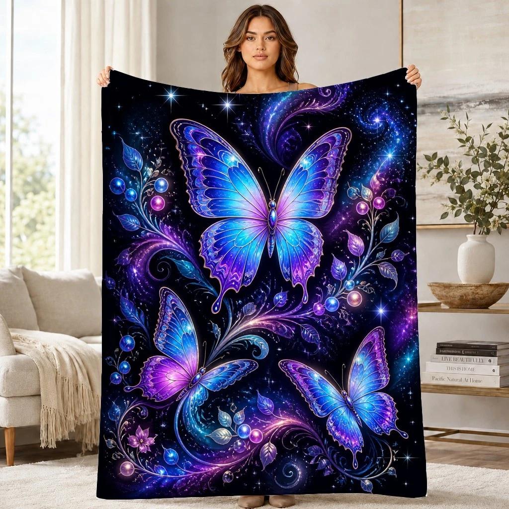 Celestial Butterfly Vines Coral Fleece Blanket
