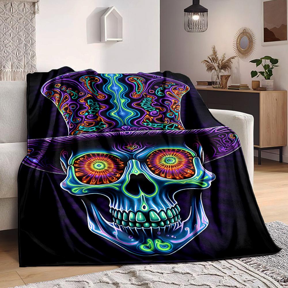 1PC Psychedelic Skull Blanket, Throw For Sofa, Bed, Travel, Camping, Livingroom, And Bed, Printing Blanket With Soft And Warm Fabric yy250918143 100x150cm