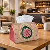1pc Oriental Peony Mandala Tissue Box - Pink Golden Symmetrical Napkin Holder with Peony Flower, Suitable for Rolls/Facial Tissues, Decorative Storage